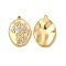 PVD Vacuum Plating 201 Stainless Steel with Rhinestone Pendants, Real 18K Gold Plated, Oval with Cross Pattern Charms, Crystal, 23x16x3.5mm, Hole: 1.2mm