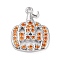 Rack Plating Brass Orange Cubic Zirconia Pendants, Lead Free & Cadmium Free, Long-Lasting, Pumpkin Charm, Platinum, 18x14x3mm, Hole: 1.2mm