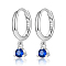 Anti-Tarnish Rhodium Plated Platinum 925 Sterling Silver Hoop Earrings, with Cubic Zirconia Diamond Charms, with S925 Stamp, Blue, 17mm