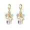 Brass Dangle Leverback Earrings, Cube Cluster Earrings, Golden, 40mm