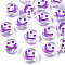 Transparent Acrylic Beads, Horizontal Hole, with Glitter Powder & Enamel, Flat Round with Smile Face, Dark Violet, 10x5mm, Hole: 2mm, about 1600pcs/500g