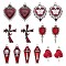 14Pcs 7 Style Halloween Alloy Rhinestone Pendants, with Enamel, for DIY Necklace Bracelet Earring Accessories, Heart with butterfly & Cross & Mirror, Platinum, 30x25mm, 2pcs/style