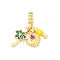 Brass Pave Camellia Cubic Zirconia European Dangle Charms, with Green and Yellow Enamel, Large Hole Pendants, Cadmium Free & Lead Free, Coconut Tree & Shell & Wine Glass, Real 18K Gold Plated, 31.5mm, Hole: 4.5mm