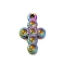 Ion Plating(IP) 304 Stainless Steel Pendant Rhinestone Settings, Religion Cross, Rainbow Color, Fit For 2mm Rhinestone, 15.5x9.5x2mm, Hole: 1.2mm