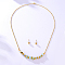 Natural Flower Amazonite Chips Pendant Necklace & Round Ball Stud Earrings, Golden Stainless Steel Jewelry Set, no size