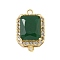 Rack Plating Brass Micro Pave Clear Cubic Zirconia Rectangle Connector Charms, with Glass, Long-Lasting Plated, Cadmium Free & Lead Free, Real 18K Gold Plated, Green, 17.5x11x6mm, Hole: 1.5mm