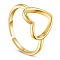 Simple Design 925 Sterling Silver Cuff Rings, Open Rings, with Hollow Heart, Real 24K Gold Plated, Size 7, 17mm