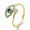 Eye Shape Brass Micro Pave Cubic Zirconia Open Cuff Rings, Long-Lasting Plated, Cadmium Free & Lead Free, Real 18K Gold Plated, Inner Diameter: 16mm