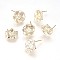 Brass Stud Earrings, with Cubic Zirconia, Nickel Free, Flat Round with Flower, Clear, Real 18K Gold Plated, 12x3mm, Pin: 0.8mm