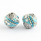 Handmade Indonesia Beads, with Crystal Rhinestones and Alloy Cores, Round, Antique Silver, Light Sky Blue, 14~16x14~16mm, Hole: 1.5mm