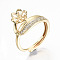 Adjustable Brass Micro Cubic Zirconia Finger Ring Settings, For Half Drilled Beads, Nickel Free, Flower, Clear, Real 18K Gold Plated, US Size 7(17.3mm), Pin: 0.8mm(for half drilled beads)