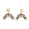 Brass Micro Pave Cubic Zirconia Pendantsn, Arch Charms, Cadmium Free & Nickel Free & Lead Free, Colorful, Real 18K Gold Plated, 10x14.5x2mm, Hole: 3.5mm
