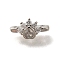 Brass Clear Cubic Zirconia Spacer Bars, Cadmium Free & Nickel Free & Lead Free, Heart Paw Print, 3-Hole, Real Platinum Plated, 6.5x12.5x6mm, Hole: 1.2mm