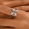 Brass Micro Pave Cubic Zirconia Cuff Open Rings for Women, Flower, Silver, Inner Diameter: 16mm~18mm
