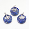 Natural Dyed Lapis Lazuli Pendants, with Platinum Tone Brass Findings, Flat Round with Buddha, 32x28x7mm, Hole: 4x5mm