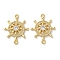 Rack Plating Brass Clear Cubic Zirconia Helm Connector Charms, Long-Lasting Plated, Lead Free & Cadmium Free, Real 18K Gold Plated, 26x20x3mm, Hole: 1.4mm