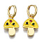 Brass Micro Pave Cubic Zirconia Huggie Hoop Earrings, with Enamel, Nickel Free, Real 16K Gold Plated, Mushroom, Yellow, 30x14.5mm, Pin: 1mm