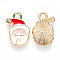Alloy Enamel Pendants, with Crystal Rhinestone, for Christmas, Flat Back, Santa Claus, Light Gold, White, 17x12x2.5mm, Hole: 2mm