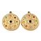 Ion Plating(IP) 304 Stainless Steel Pendants, with Colorful Rhinestones, Flat Round with Eye Charm, Real 18K Gold Plated, 23x20.5x3mm