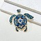 Tortoise Alloy Rhinestone Brooches for Backpack Clothes, Denim Blue, 52x48mm