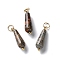 Natural Leopard Skin Jasper Pendants, Teardrop Charms with 304 Stainless Steel Jump Rings, Golden, 20.5~21x6mm, Hole: 3.5mm