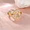 Heart with Flower Hollow Out Brass Finger Rings, Golden, Letter E, Inner Diameter: 17mm