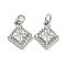 Brass Micro Pave Clear Cubic Zirconia Pendants, Cadmium Free & Nickel Free & Lead Free, with Jump Ring, Rhombus, Platinum, 11x9x4mm, Hole: 3mm