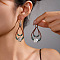 Alloy Synthetic Turquoise Dangle Earrings, Teardrop with Cross, Antique Silver, Sandy Brown, 65mm