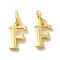 Brass Pendants, Cadmium Free & Nickel Free & Lead Free, with Jump Ring, Letter F, 10x6x1.5mm, Ring: 5x1mm, inner diameter: 3mm
