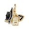 Brass Pave Clear Cubic Zirconia European Dangle Charms, Black Enamel Hat Heart Passport Large Hole Pendants, Real 18K Gold Plated, 25mm, Hole: 4.8mm
