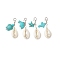 Natural Shell Pendant Decorations, Lobster Claw Clasp and Synthetic Turquoise Starfish Cross Turtle Dolphin Charms for Bag Ornaments, Platinum, 43.5~48.5mm, 4pcs/set