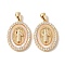 Rack Plating Brass Cubic Zirconia Shell Pendants, Cadmium Free & Nickel Free & Lead Free, Oval, Real 18K Gold Plated, 22x14x3mm, Hole: 2x5mm