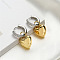 Alloy Micro Pave Clear Cubic Zirconia Two Tone Hoop Earrings, Platinum & Golden, Heart, 28mm
