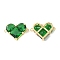 Brass Pave Cubic Zirconia Connector Charms, Heart Links, Cadmium Free & Nickel Free & Lead Free, Real 18K Gold Plated, Green, 18.5x26x7.5mm, Hole: 1.6mm