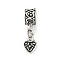 Rack Plating Brass European Dangle Charms, Heart Large Hole Pendants, Lead Free & Cadmium Free, Antique Silver, 26mm, Hole: 5.5mm