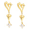 Rack Plating Brass Heart Dangle Stud Earrings with Cubic Zirconia, Cadmium Free & Lead Free, Real 18K Gold Plated, 50x16mm