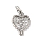 Brass & Clear Cubic Zirconia Pendants, Cadmium Free & Lead Free, Long-Lasting Plated, Heart, with Jump Ring, Platinum, 12x8x1.5mm, Hole: 3.4mm