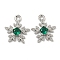 Flower Brass Micro Pave Cubic Zirconia Pendants, Cadmium Free & Nickel Free & Lead Free, Green, Real Platinum Plated, 11.5x10x2.5mm, Hole: 1.2mm