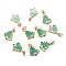 Real 18K Gold Plated Brass Enamel Pendants, with Jump Ring, for Christmas, Christmas Tree, Green, 18x12x1.5mm, Hole: 3.4mm