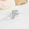 Brass Micro Pave Clear Cubic Zirconia Cuff Rings, Platinum, Letter F, Inner Diameter: Adjustable
