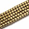 Electroplate Non-magnetic Synthetic Hematite Beads Strands, Column, Golden Plated, 3.5x3mm, Hole: 1mm, about 125~126pcs/strand, 15.55 inch~15.83 inch(39.5cm~40.2cm)