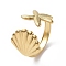 Ion Plating(IP) 304 Stainless Steel Shell with Starfish Open Cuff Ring for Women, Real 18K Gold Plated, Inner Diameter: 18mm