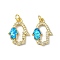 Brass Micro Pave Cubic Zirconia Pendants, Cadmium Free & Lead Free, with Synthetic Opal and Jump Ring, Hamsa Hand, Real 18K Gold Plated, 19x14x2.5mm, Hole: 3.5mm