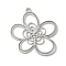 304 Stainless Steel Pendants, Flower Charm, Laser Cut, Anti-Tarnish, Stainless Steel Color, 34x30x1.2mm, Hole: 2mm