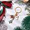 2Pcs Christmas Tree & Snowman & Bell Alloy Enamel Keychain, with Iron Split Key Rings, Golden, 7.8cm