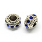 Alloy Rhinestone European Beads, Rondelle Large Hole Beads, Sapphire, 11x7mm, Hole: 4.5mm