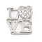 Brass Micro Pave Cubic Zirconia Slide Charms, Long-Lasting Plated, Word LOVE, Platinum, 13x12.5x5.5mm, Hole: 1.5x10mm and 3x1.5mm