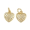 Brass Micro Pave Cubic Zirconia Pendants, Heart Charms, with Jump Ring, Real 16K Gold Plated, 12x10.5x2mm, Hole: 3.5mm
