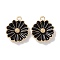 Alloy Enamel Pendants, Golden, Flower Charm, Black, 15.5x13x3.5mm, Hole: 1.4mm