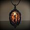 Oval Gothic Alloy Glass Halloween Pendant Necklaces for Women, Black, Witch, 17.72 inch(45cm)